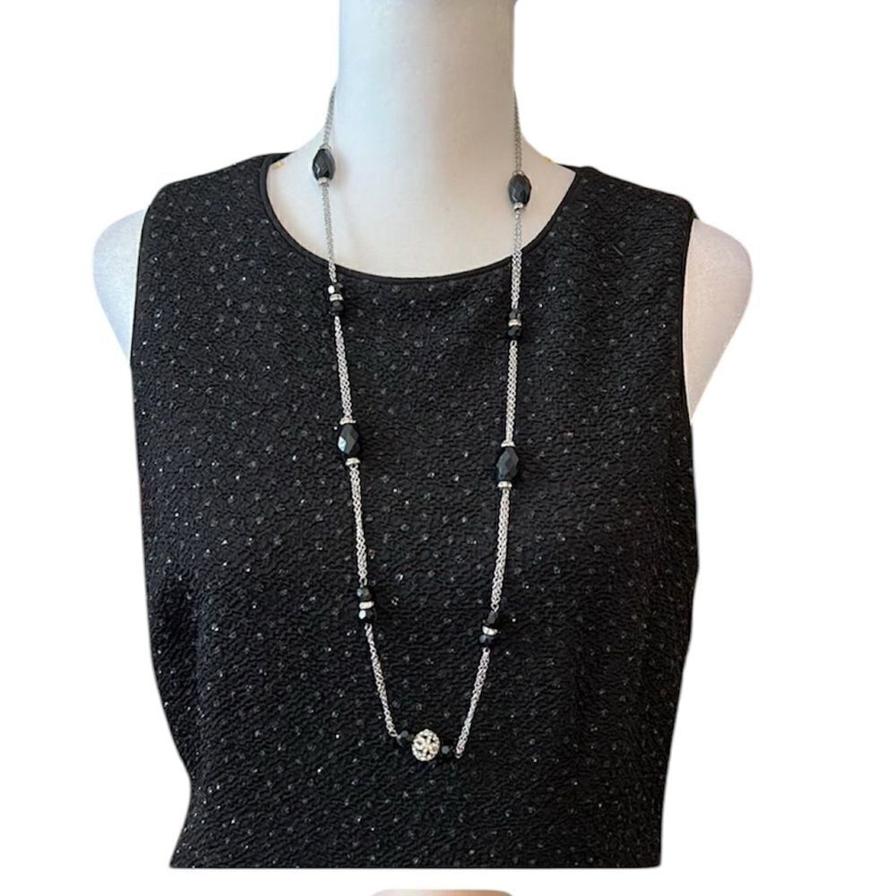 Chaps Double chain silver & black beaded necklace EUC